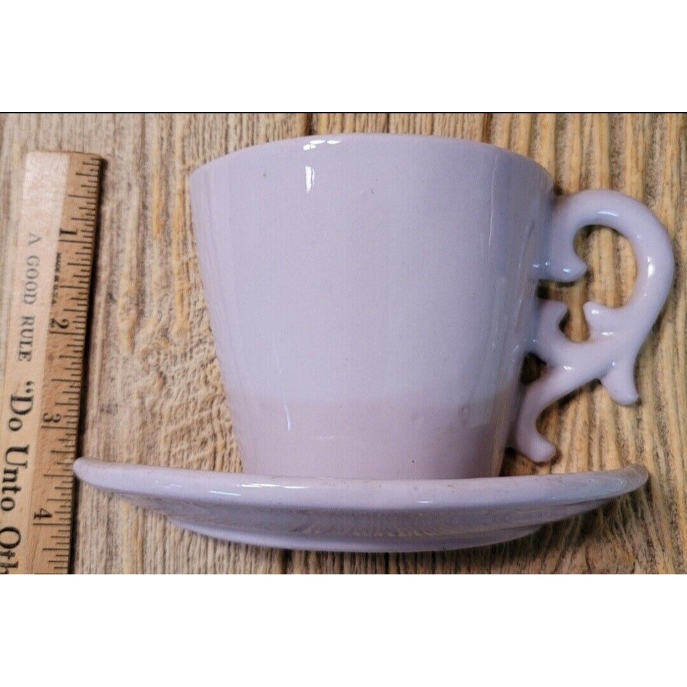 Vintage Unmarked Maker Lavender Pottery Cup and Saucer Wall Pocket, Wall Vase